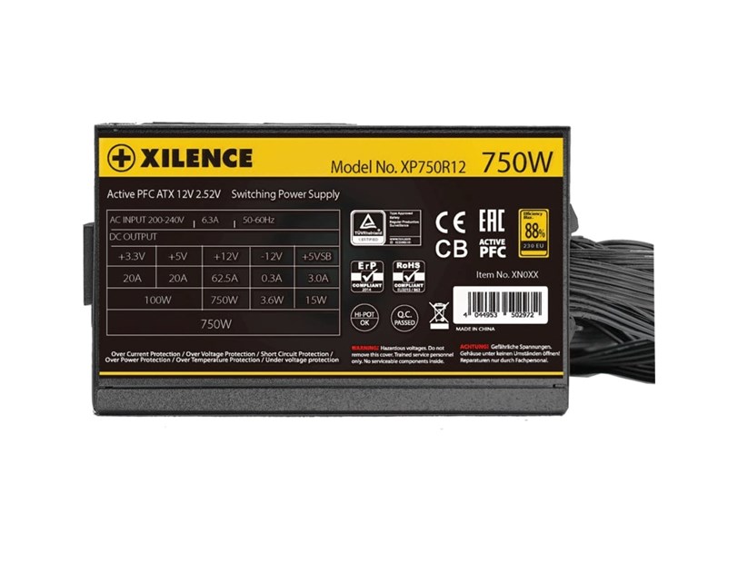 Xilence 750W Gaming, ATX 2.52v 80+ GOLD, aktivan PFC, 3×PCIe, 6×SATA, 20+4 pina, 120mm ARGB ventilator, crno