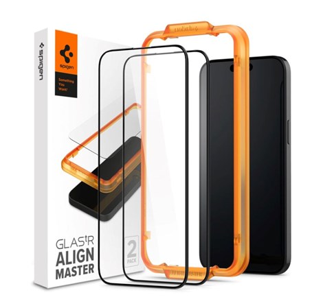 Spigen Glass tR AlignMaster, zaštitno staklo za ekran telefona, 2 kom, FC crni - iPhone 15 Plus (AGL06886)