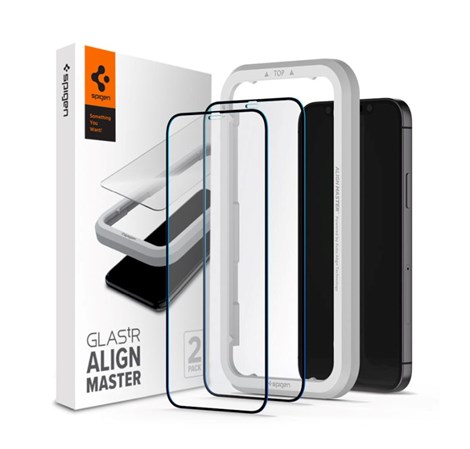 Spigen Glas tR ALM FC Black, zaštitno staklo za ekran telefona, 2 kom + okvir za instalaciju - iPhone 12 Pro Max
