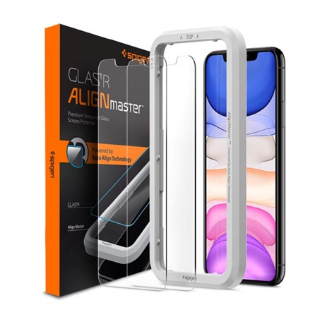 Spigen Align Glas.tR, zaštitno staklo za ekran telefona, 2 kom + okvir za instalaciju - iPhone 11/XR (AGL00101)