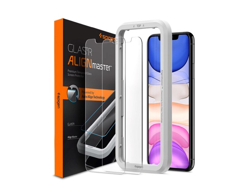 Spigen Align Glas.tR, zaštitno staklo za ekran telefona, 2 kom + okvir za instalaciju - iPhone 11/XR (AGL00101)