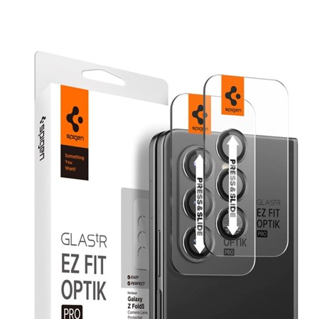 Spigen Glass tR EZ Fit Optik Pro, zaštitno staklo za kameru, 2 kom + okvir za instalaciju, crno - Samsung Galaxy Z Fold5 (AGL06524)