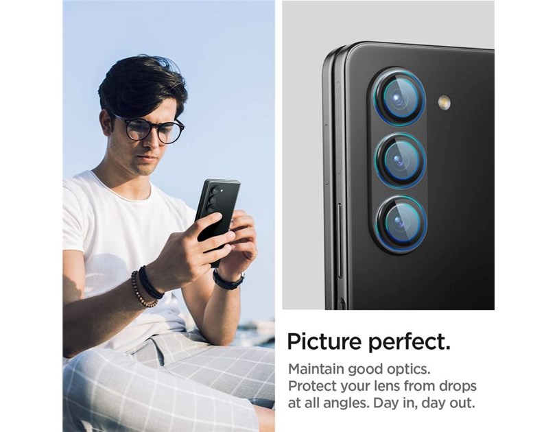 Spigen Glass tR EZ Fit Optik Pro, zaštitno staklo za kameru, 2 kom + okvir za instalaciju, crno - Samsung Galaxy Z Fold5 (AGL06524)