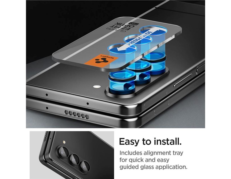 Spigen Glass tR EZ Fit Optik Pro, zaštitno staklo za kameru, 2 kom + okvir za instalaciju, crno - Samsung Galaxy Z Fold5 (AGL06524)