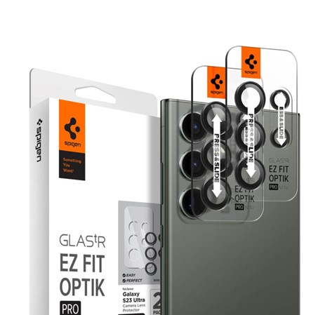 Spigen Glass EZ Fit Optik Pro, zaštitno staklo za kameru telefona, 2 kom, crno - Samsung Galaxy S23 Ultra (AGL05950)