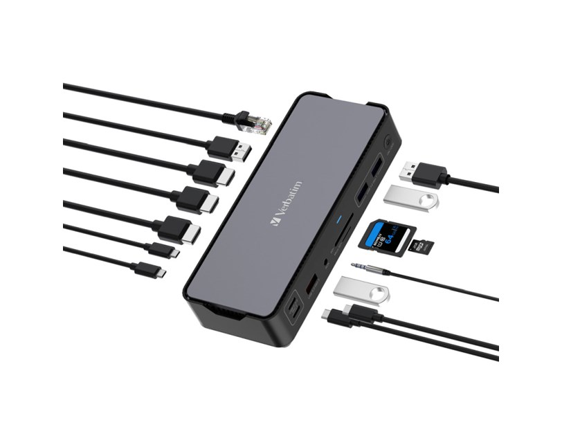 Verbatim CDS-15 portni USB-C Pro Docking Station  2 x HDMI | DP | RJ45 | USB-A 3.1 | 2 x USB-A 3.0 | USB-A 2.0 | 2 x USB-C® 3.1 | SD | microSD | Audio | USB-C PD | USB-C Host