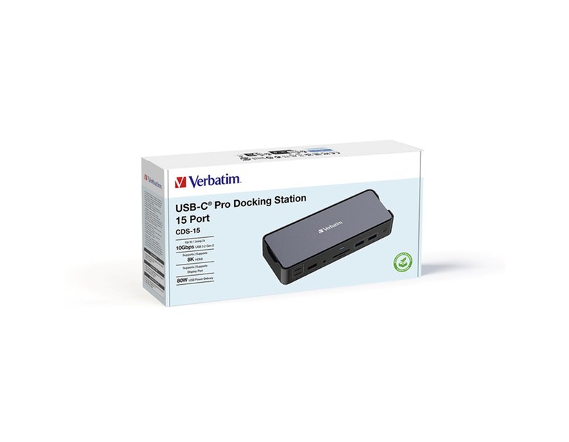 Verbatim CDS-15 portni USB-C Pro Docking Station  2 x HDMI | DP | RJ45 | USB-A 3.1 | 2 x USB-A 3.0 | USB-A 2.0 | 2 x USB-C® 3.1 | SD | microSD | Audio | USB-C PD | USB-C Host