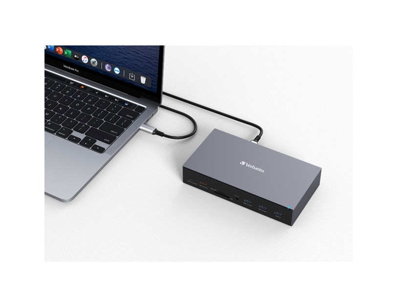 Verbatim CDS-17 portni USB-C Pro Docking Station HDMI do 8K | 2 x HDMI do 4K | 2 x DP | RJ45 | USB-A 3.2 | 2 x USB-A 3.0 | 2 x USB-A 2.0 | USB-C® 3.2 | SD | microSD | Audio | DC napajanje | USB-C Host