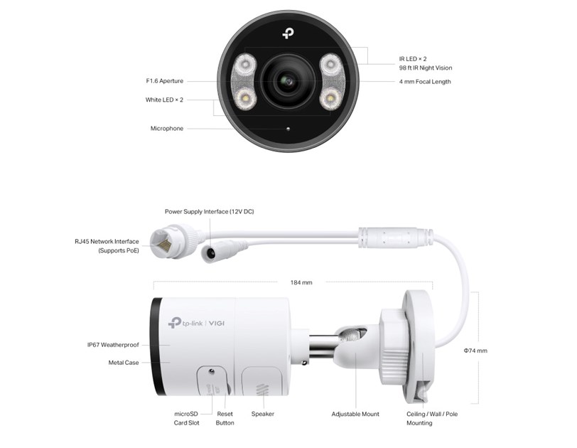 TP-Link VIGI InSight S385 Full color kamera 4K 8MP, Pan/Tilt/Rotation, H.265+, 4mm leća, RJ45, Night Vision, microSD, dvosmjerni audio, detekcija pokreta, vodootporna IP67, VIGI app