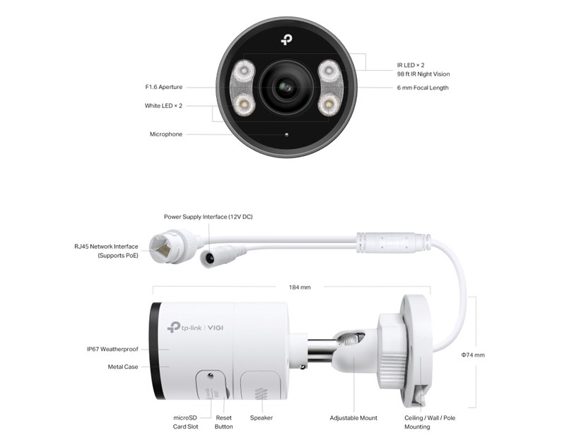 TP-Link VIGI InSight S355 Full color kamera 2K 5MP, Pan/Tilt/Rotation, H.265+, 6mm leća, RJ45, Night Vision, microSD, dvosmjerni audio, detekcija pokreta, vodootporna IP67, VIGI app