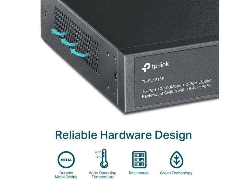 TP-Link 16-Port PoE+ Smart preklopnik (Switch), 24×10/100M, 2×G-LAN, 1×G SFP (250W)