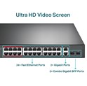 TP-Link TL-SL1226P 24-Port PoE+ Smart preklopnik (Switch), 24×10/100M, 2×G-LAN, 2×G SFP (250W)
