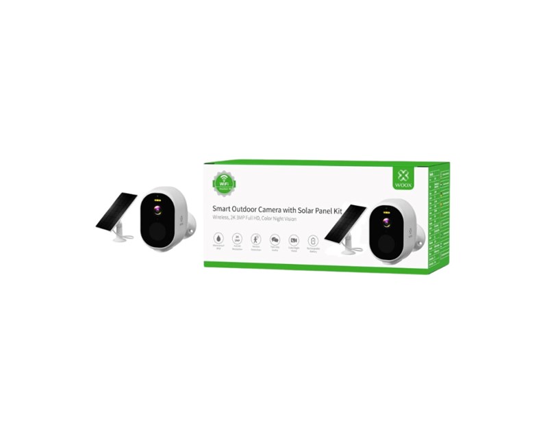 WOOX WiFi Smart vanjska kamera + solarni panel za punjenje, Full HD 1080P, microSD, baterija 5200mAh, IP65 vodootporna, Alexa & Google Assistant, WooxHome app (R4252-w)