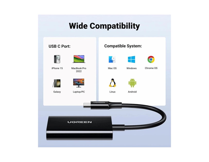 UGREEN čitač memorijskih kartica, TF/SD/MicroSD kartice, USB-C, 15cm, crni