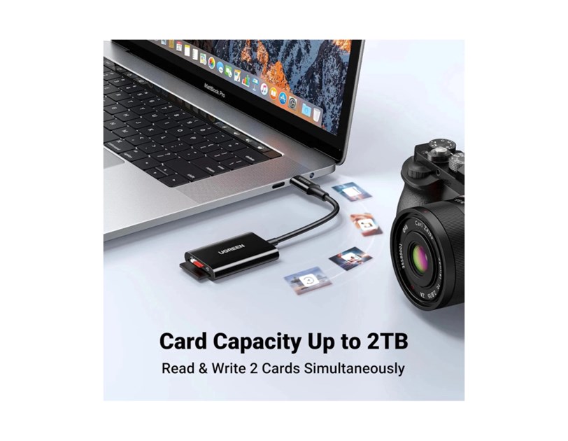 UGREEN čitač memorijskih kartica, TF/SD/MicroSD kartice, USB-C, 15cm, crni