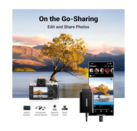 UGREEN čitač memorijskih kartica, TF/SD/MicroSD kartice, USB-C, 15cm, crni