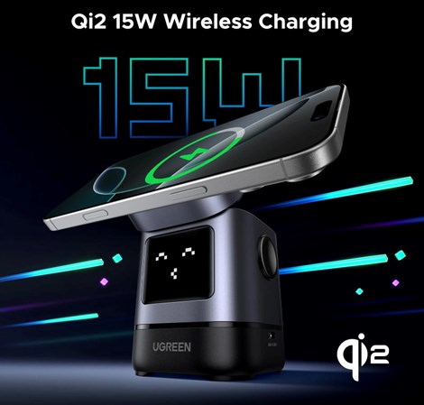 UGREEN Robot Uno bežični kućni punjač, 15W, sivi