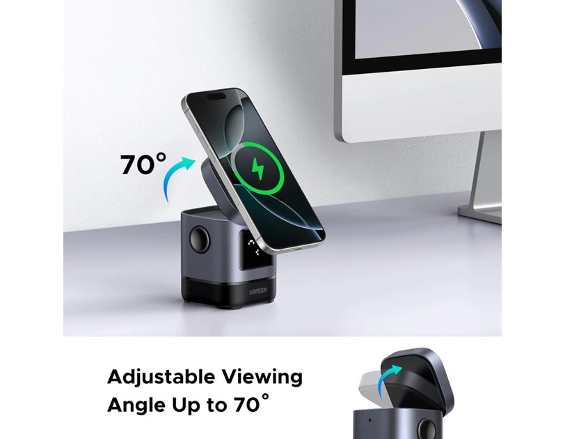 UGREEN Robot Uno bežićni kućni punjač, 15W, sivi