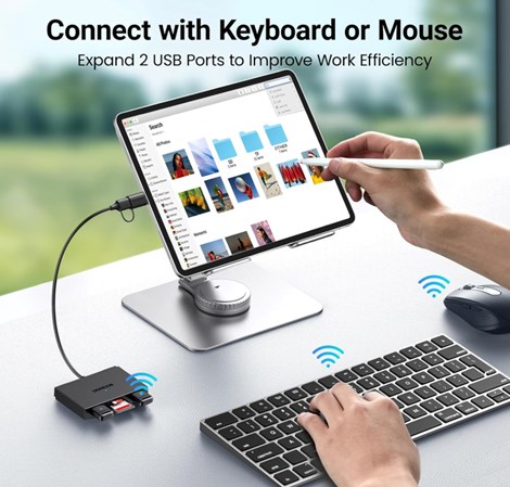 UGREEN 4-portni USB-C/A HUB 2xUSB-A, 1xSD, 1xTF, sivi