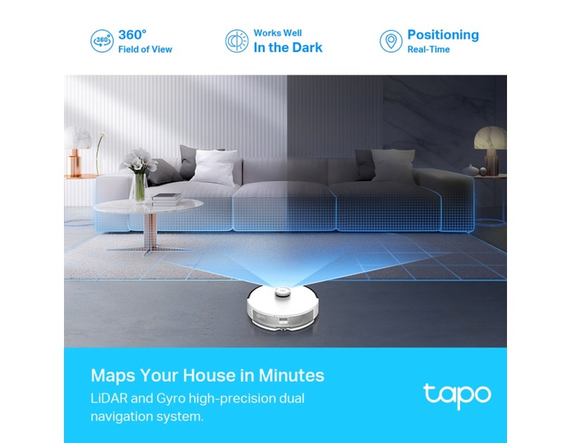 TP-Link Tapo RV30 robotski usisivač i perač, LiDAR+Gyro Navigation, 5000 mAh, 400ml Dustbin, 300ml Water Tank, WiFi/Bluetooth, Home/Alexa, Tapo APP