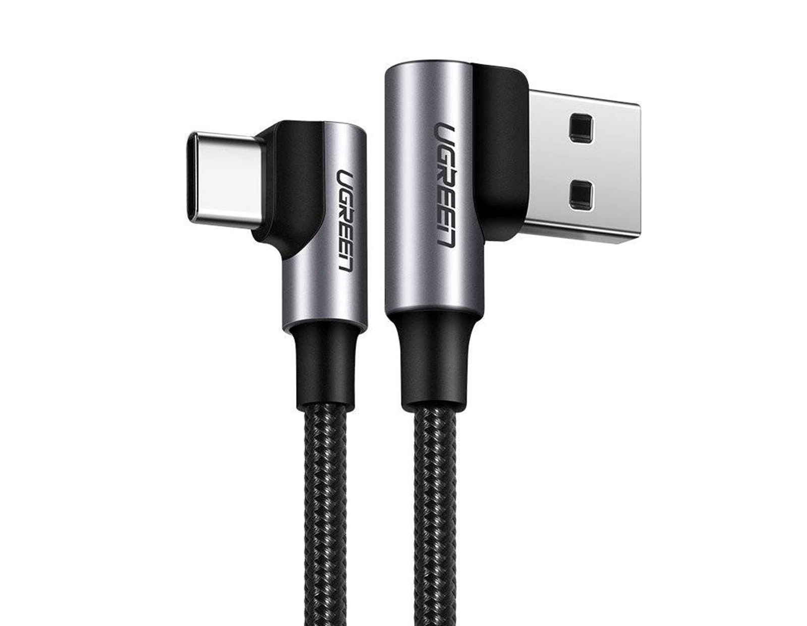 UGREEN USB-C (M) na USB 2.0 A (M), 3A, kutni 90°, crni, pleteni kabel MFi, 2m