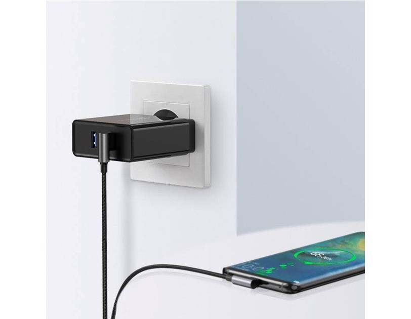 UGREEN USB-C (M) na USB 2.0 A (M), 3A, kutni 90°, crni, pleteni kabel MFi, 2m
