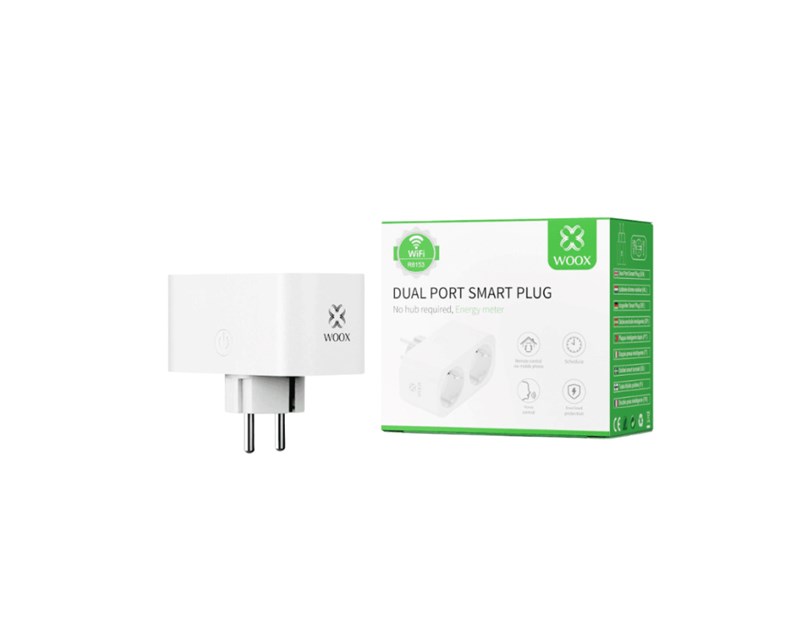 WOOX WiFi Smart dupla utičnica, 16A/3680W, WooxHome app, glasovna kontrola - Alexa & Google Assistant, Wi-Fi kontrola (R6153)