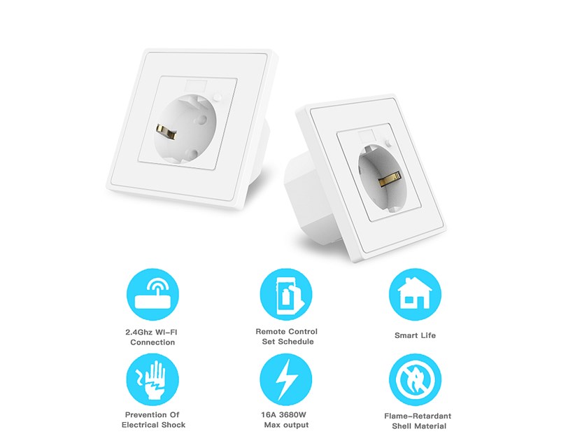 WOOX WiFi Smart zidna utičnica, 250VAC 10A 2300W, WooxHome app, glasovna kontrola - Alexa & Google Assistant (R4054)