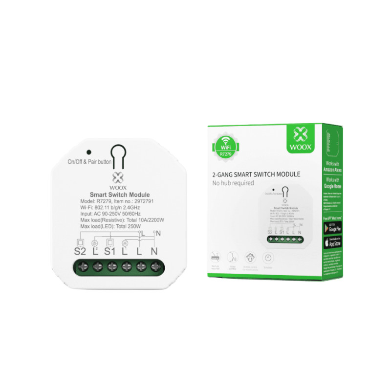 WOOX WiFi Smart prekidač 100-240VAC 10A 2300W, WooxHome app, glasovna kontrola ...