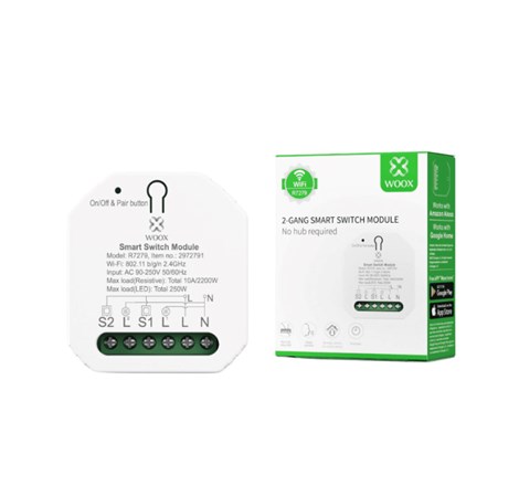WOOX WiFi Smart prekidač 100-240VAC 10A 2300W, WooxHome app, glasovna kontrola - Alexa & Google Assistant (R7279)