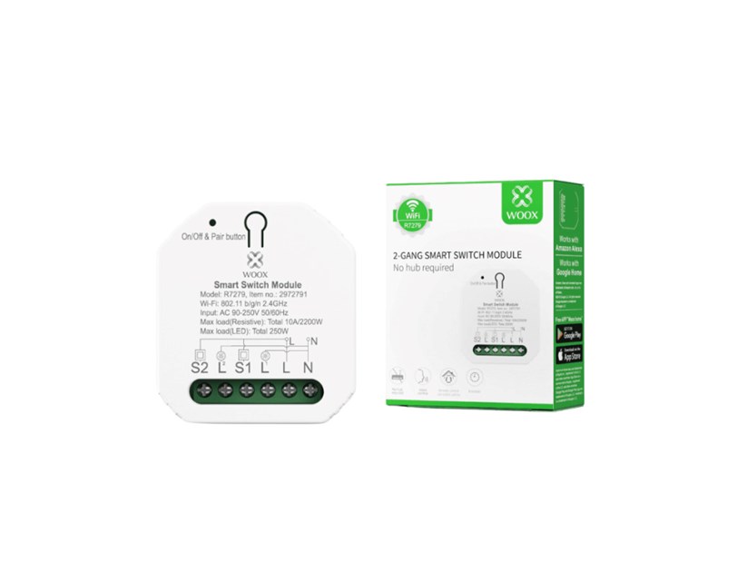 WOOX WiFi Smart prekidač 100-240VAC 10A 2300W, WooxHome app, glasovna kontrola - Alexa & Google Assistant (R7279)