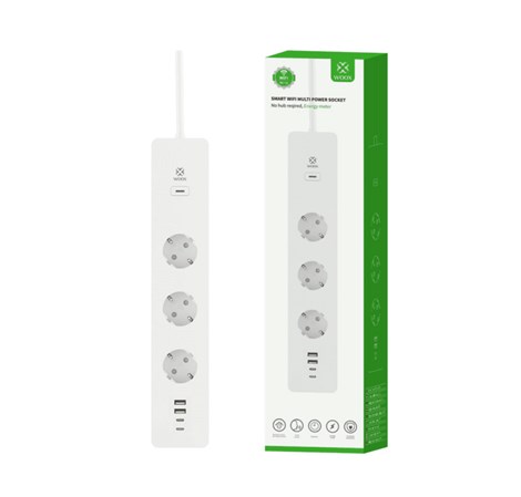 WOOX WiFi Smart multi-utičnica, 3×strujna utičnica, 2×USB-A, 2×USB-C punjač, WooxHome app, glasovna kontrola - Alexa & Google Assistant, 1.5m (R6132)