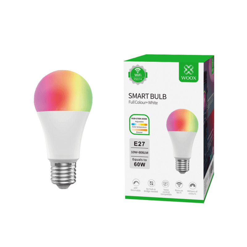WOOX WiFi Smart LED RGB+CCT žarulja E27, 10W, 806lm, 2700K-6500K dimabilna, Woo...