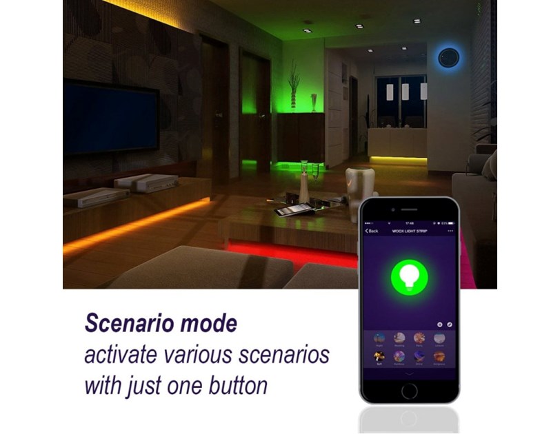 WOOX WiFi Smart LED traka RGB + toplo bijela, 5m, 24W, 150 LED, vodootporna, WooxHome app, glasovna kontrola - Alexa & Google Assistant (R5093)