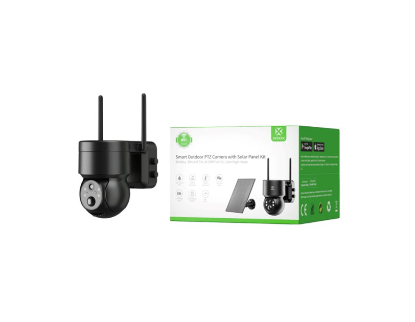 WOOX WiFi Smart vanjska kamera + solarni panel za punjenje, Full HD 1080P, PTZ,  microSD, baterija 5200mAh, IP65 vodootporna, Alexa & Google Assistant, WooxHome app (R3569)