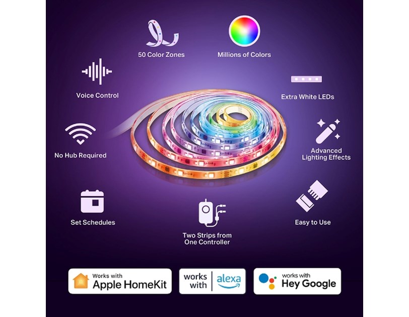 TP-Link Tapo Smart WiFi LED traka RGB, 2x5m,2000lm, 24W, dimabilna, Tapo app, sinkronizacija s glazbom, glasovna kontrola - Alexa & Google Assistant