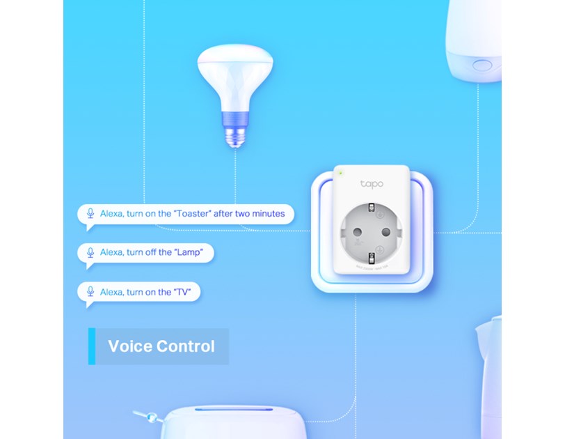 TP-Link Tapo Smart WiFi Plug, 2.4GHz, 802.11b/g/n, BT4.2, Tapo app, kontrola potrošnje energije, Timer/Schedule postavke, Glasovna kotrola Amazon Alexa/Google Assistant