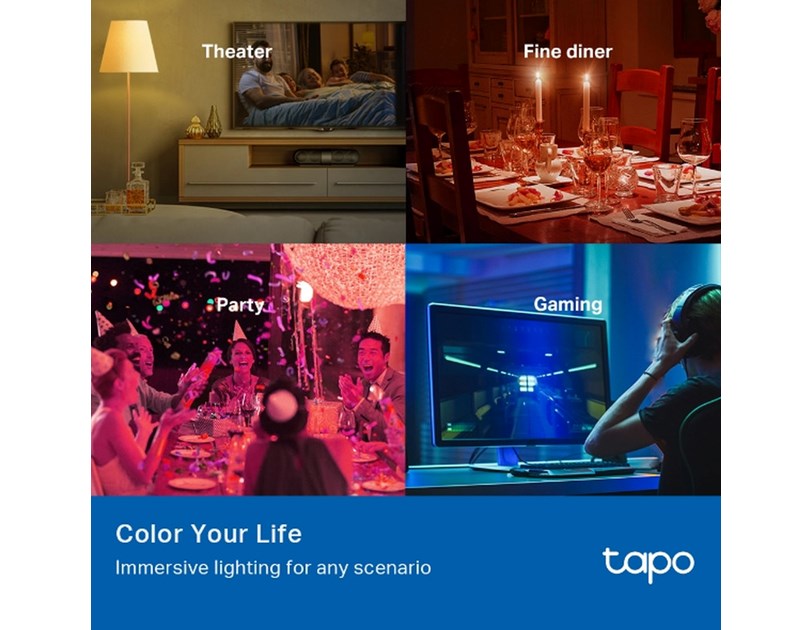 TP-Link Tapo Smart Wi-Fi višebojna žarulja E27, 8.7W, 806lm, 2500K - 6500K, glasovna kontrola (Amazon Alexa & Google Assistant) 2 pack
