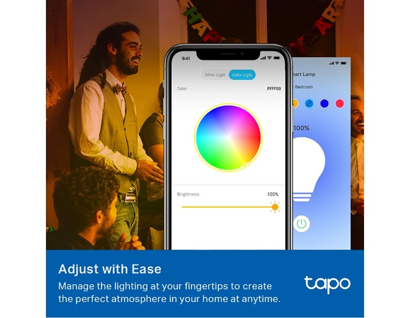 TP-Link Tapo Smart Wi-Fi višebojna žarulja E27, 8.7W, 806lm, 2500K - 6500K, glasovna kontrola (Amazon Alexa & Google Assistant) 2 pack