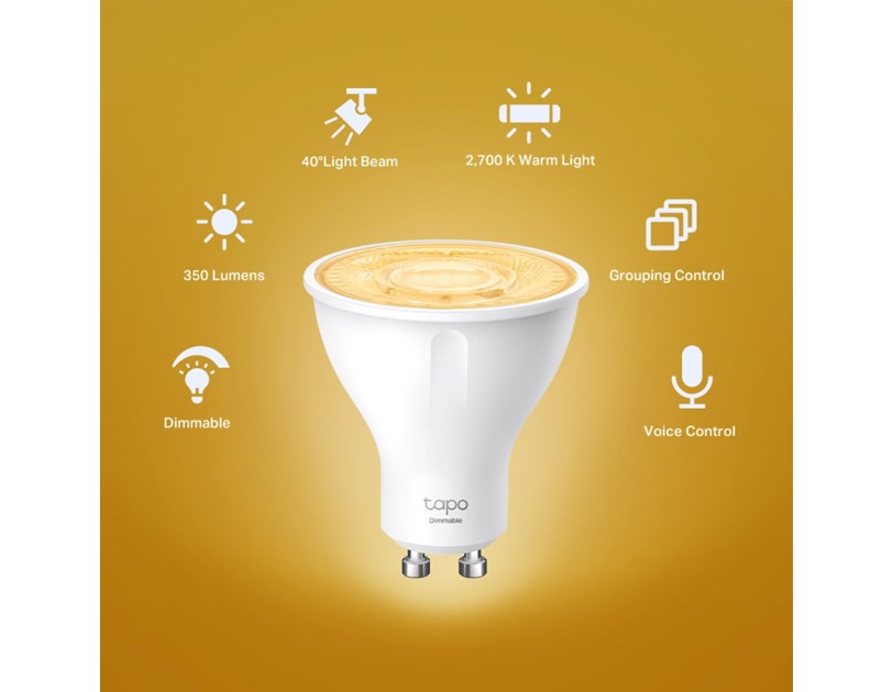 TP-Link Tapo Smart Wi-Fi Spotlight žarulja GU10, 350lm, 2.700K, dimabilna, glasovna kontrola (Amazon Alexa & Google Assistant)