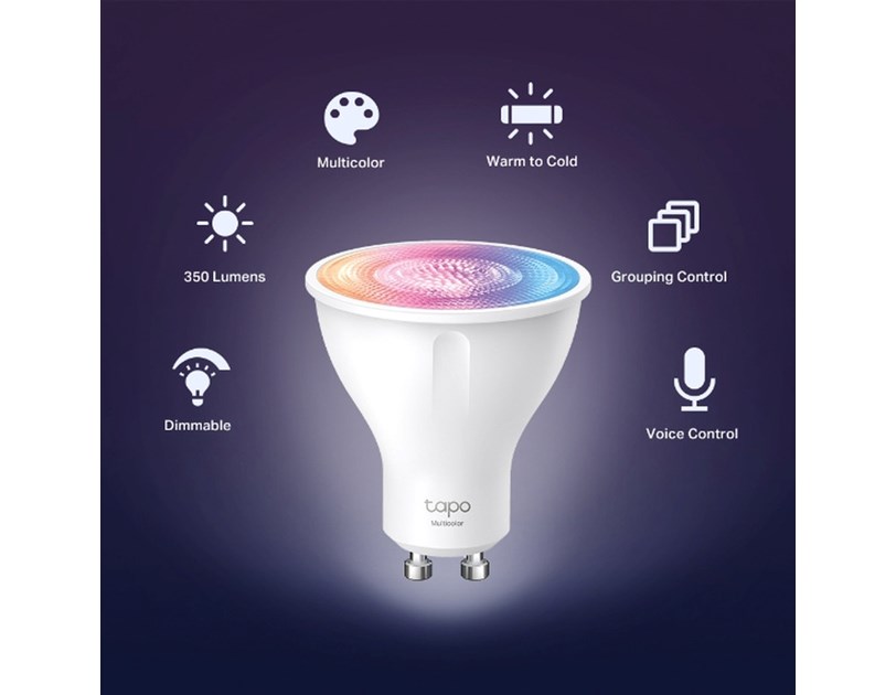 TP-Link Tapo Smart Wi-Fi Spotlight višebojna žarulja GU10, 350lm, 2,200 K do 6,500 K, dimabilna, glasovna kontrola (Amazon Alexa & Google Assistant)