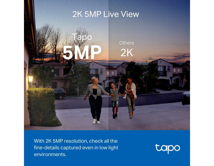 TP-Link Tapo Smart bežično zvono za vrata s video kamerom 2560×1920px, 2K 5MP, 160° dijagonalno, dvosmjerni audio, IR LED, detekcija pokreta, IP64