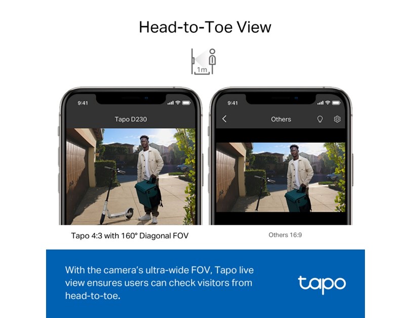 TP-Link Tapo Smart bežično zvono za vrata s video kamerom 2560×1920px, 2K 5MP, 160° dijagonalno, dvosmjerni audio, IR LED, detekcija pokreta, IP64
