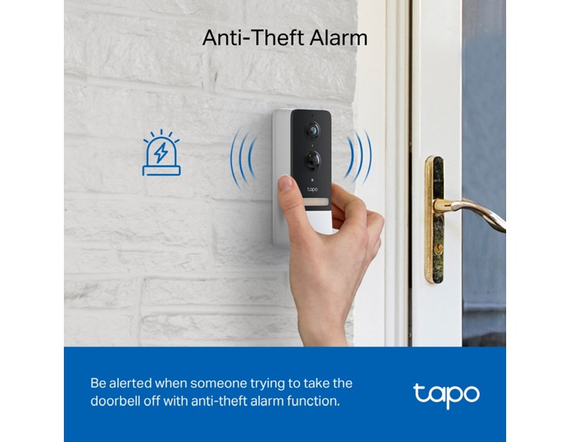 TP-Link Tapo Smart bežično zvono za vrata s video kamerom 2560×1920px, 2K 5MP, 160° dijagonalno, dvosmjerni audio, IR LED, detekcija pokreta, IP64