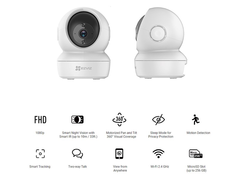 EZVIZ WiFi Smart FHD IR kamera, 1/4" Progressive Scan CMOS, dvosmjerni audio, detekcija pokreta, microSD, EZVIZ app, glasovna kontrola (C6N FHD)