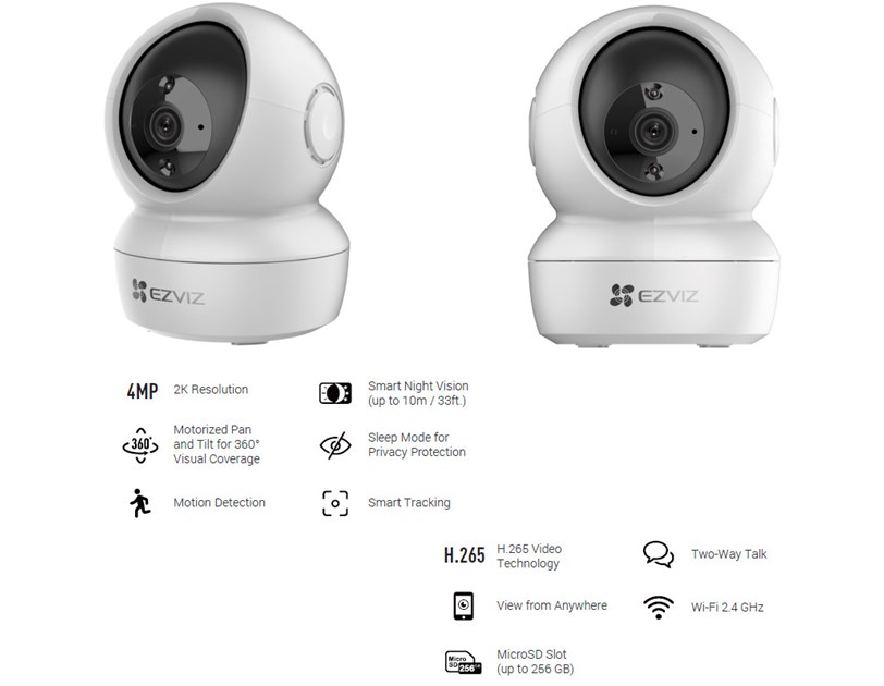 EZVIZ WiFi Smart 2K IR PT kamera, 3" Progressive Scan CMOS, dvosmjerni audio, detekcija pokreta, microSD, EZVIZ app, glasovna kontrola, noćno snimanje (C6N 2K+)