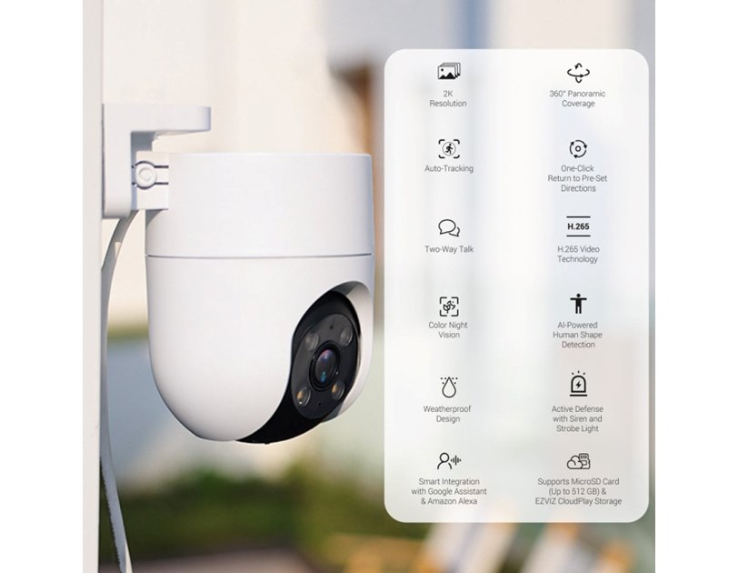 EZVIZ 2K Smart 2K IR PT tilt kamera, 1/2.7" Progressive Scan CMOS, dvosmjerni audio, IP67, RJ45, AI detekcija pokreta, microSD, EZVIZ app, H.264/H.265, noćno snimanje u boji 