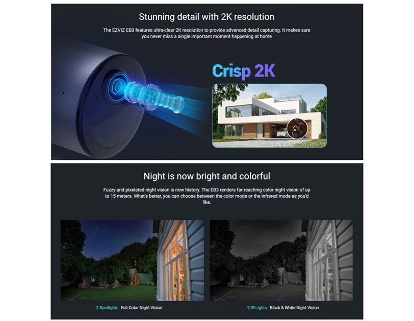 EZVIZ WiFi Samostalna Smart IR kamera s baterijom (5200mAh), 1/2.8” 3-MP Progressive Scan CMOS Sensor, 2K, dvosmjerni audio, detekcija pokreta, microSD, EZVIZ app, noćno snimanje u boji (EB3)