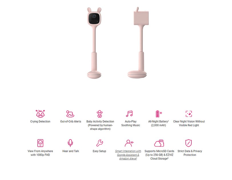EZVIZ WiFi Smart Baby monitor FHD kamera s baterijom (2000mAh), 2MP, EZVIZ app, PIR detekcija, detektor plakanja, microSD, razgovor i zvuk, glasovna kontrola - Alexa & Google Assistant (BM1)