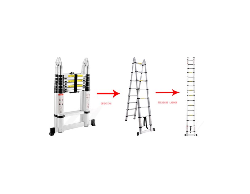 ProScope teleskopske ljestve (Preklopne) #DLT708B - (2x8 stepenica / 237-500 cm) + stabilizator